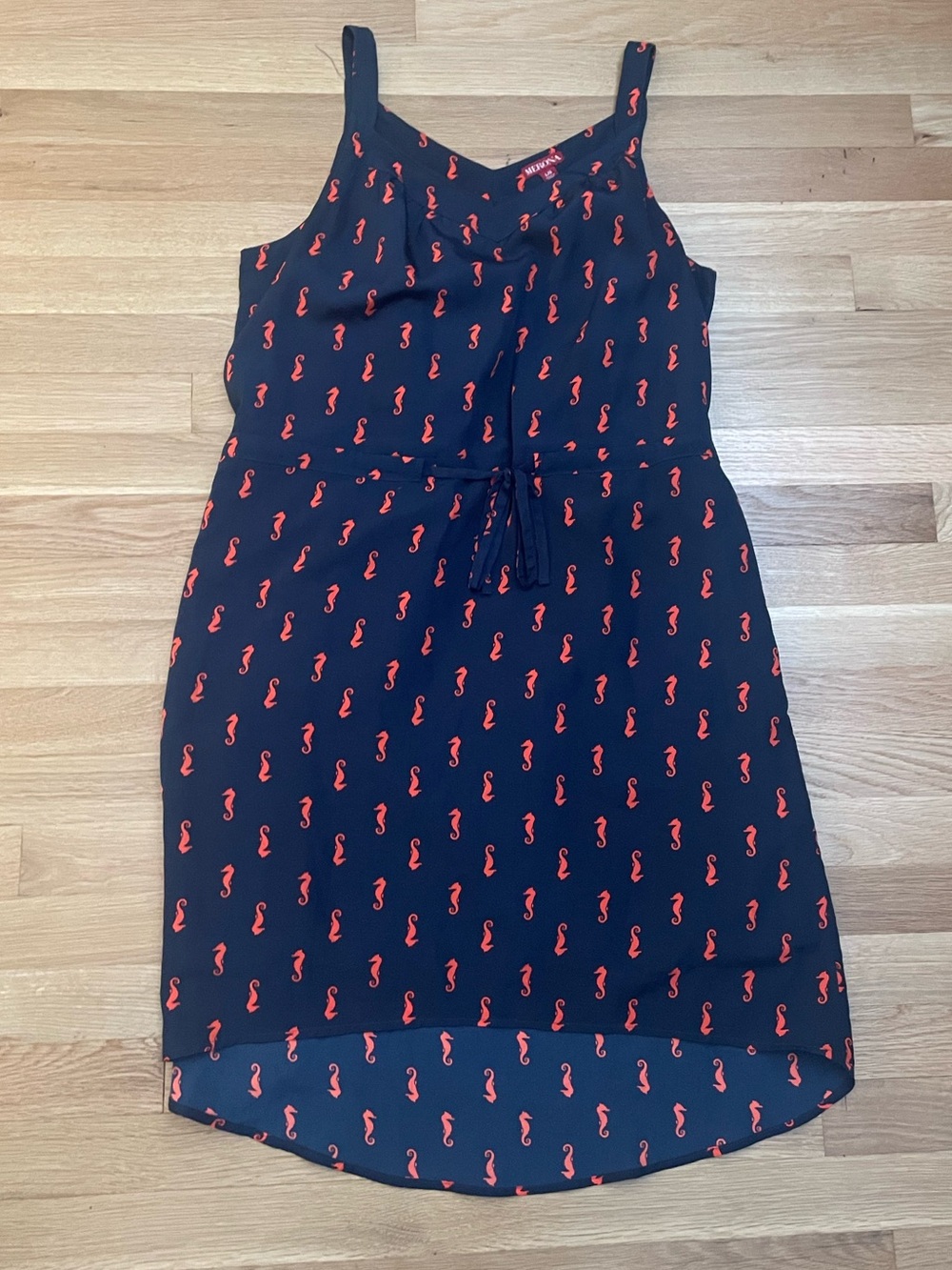 Merona Navy Dress with Coral Seahorse Print